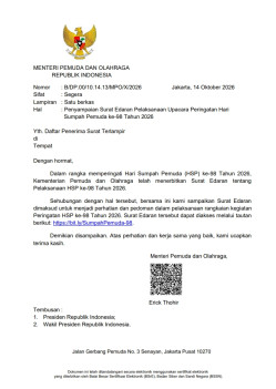 Surat Edaran Pelaksanaan Upacara Peringatan Hari Sumpah Pemuda ke-98 Tahun 2026