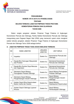 Pengumuman Seleksi Terbuka Jabatan Pimpinan Tinggi Pratama Kementerian Pemuda dan Olahraga Tahun 2026